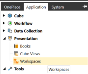 Application tab open displaying the highlighted Workspaces page 