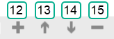 12. Plus Sign 13. Move up 14. Move Down 15. Minus Sign